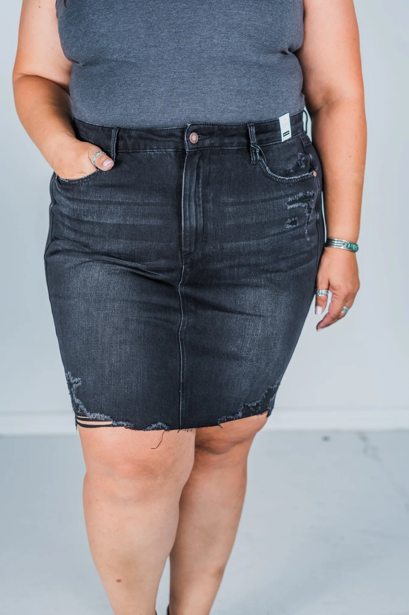 Judy Blue Black Rigid Magic Destroy Denim Skirt