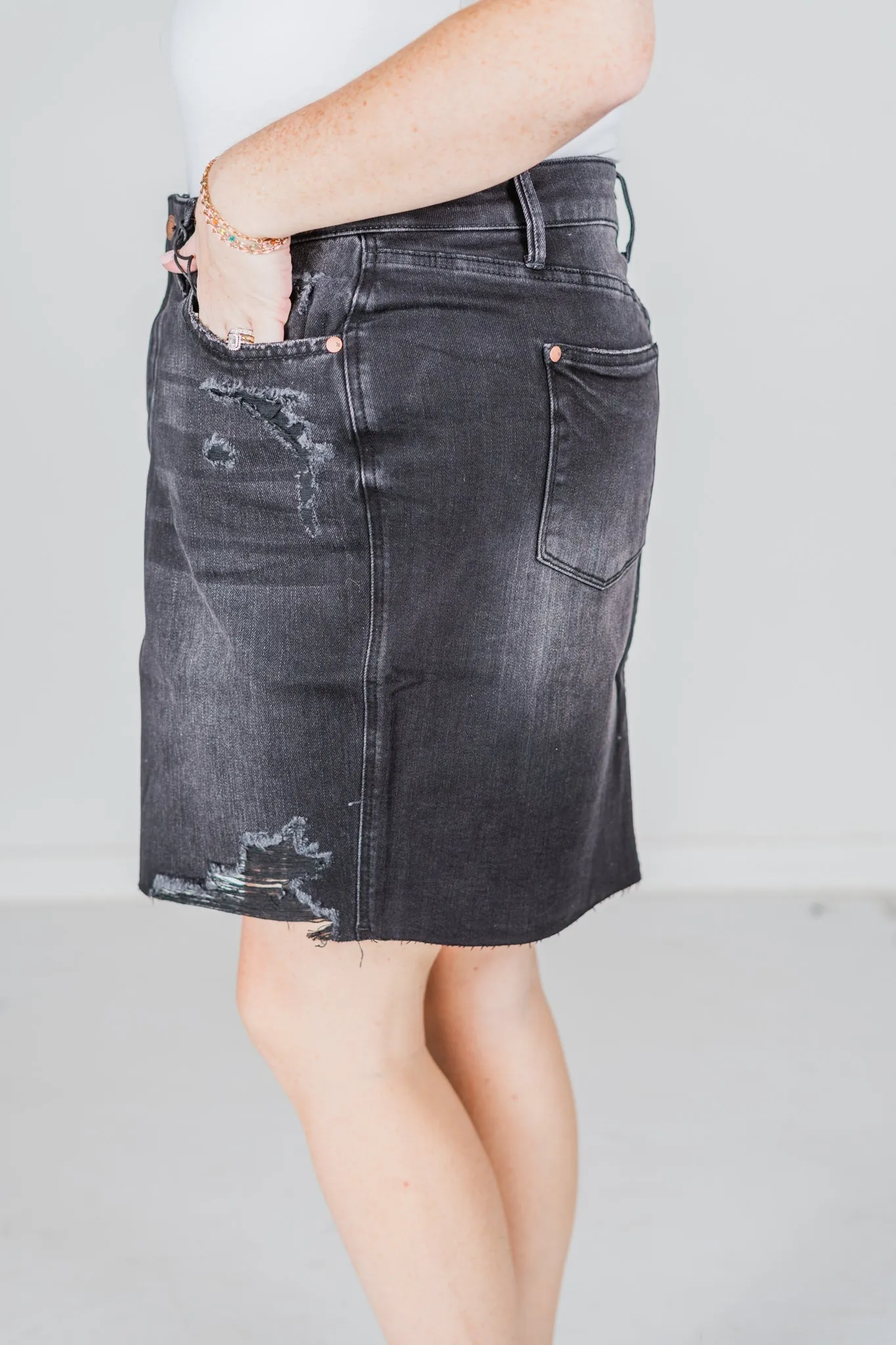 Judy Blue Black Rigid Magic Destroy Denim Skirt