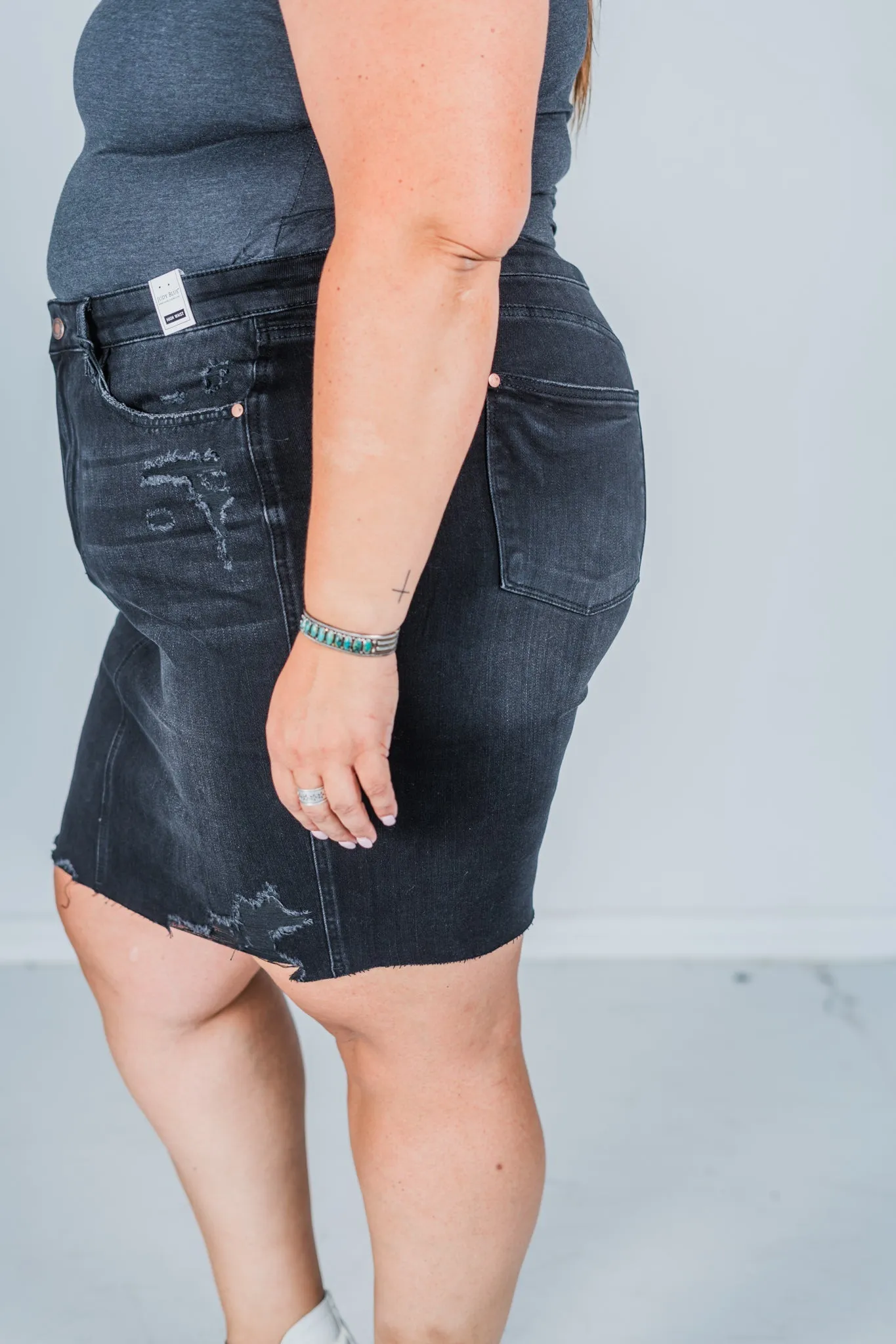 Judy Blue Black Rigid Magic Destroy Denim Skirt