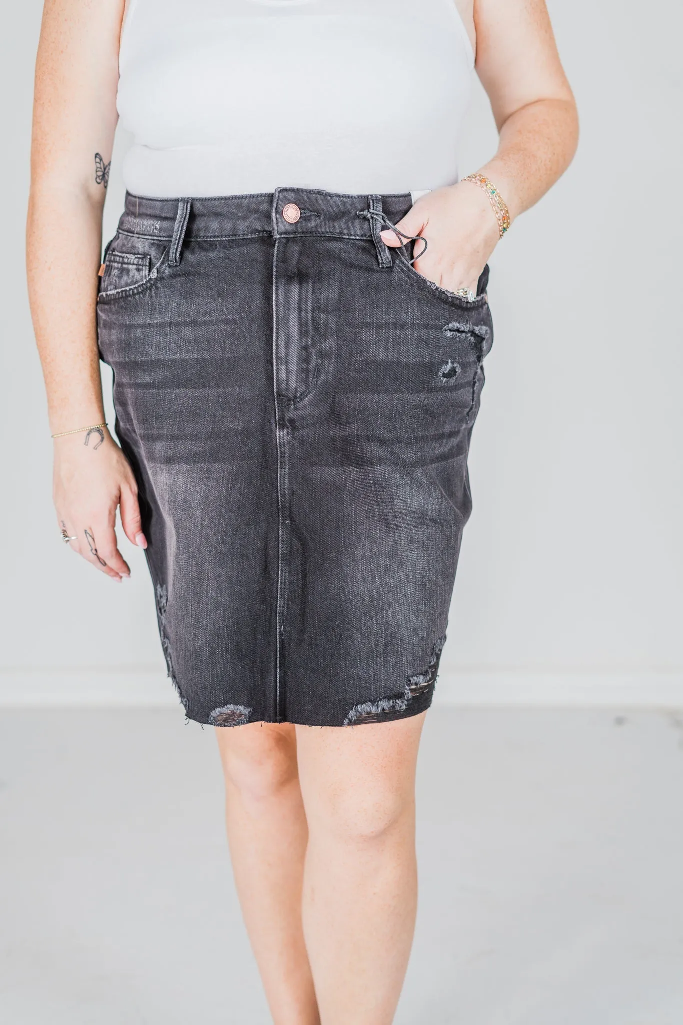 Judy Blue Black Rigid Magic Destroy Denim Skirt