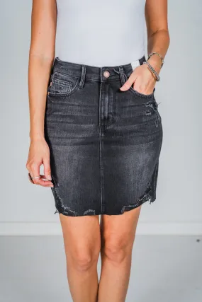 Judy Blue Black Rigid Magic Destroy Denim Skirt