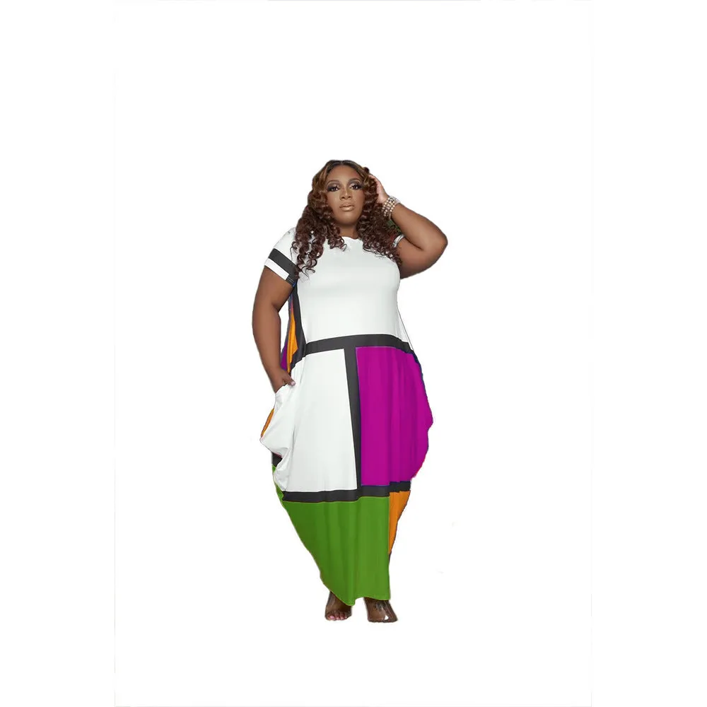 Large Size Color Blocking Maxi Dress