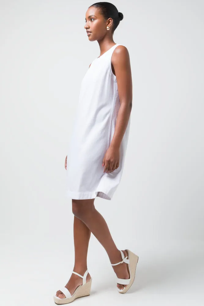 Linen Blend Shift Dress White