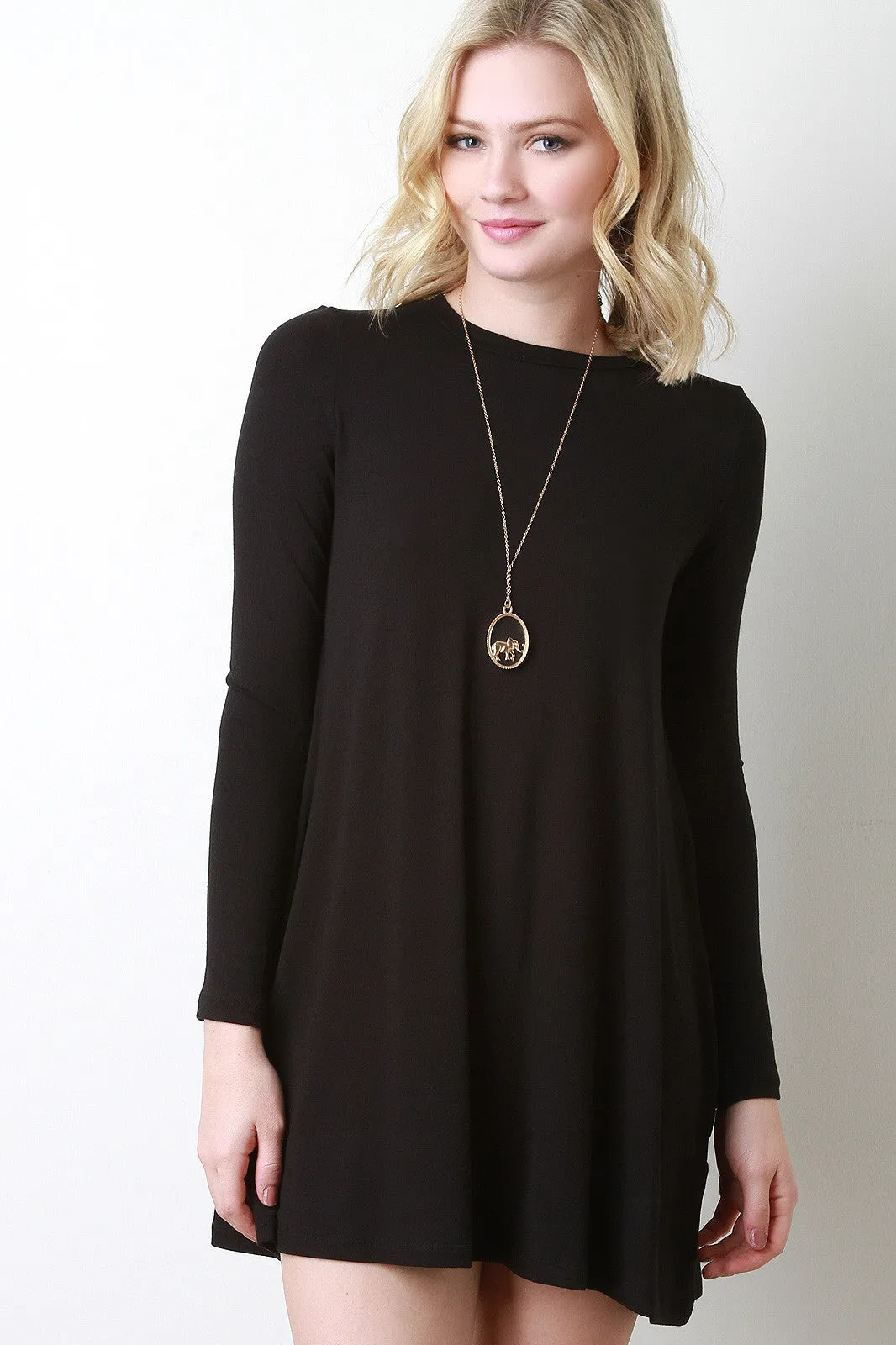 Long Sleeve Solid Shift Dress