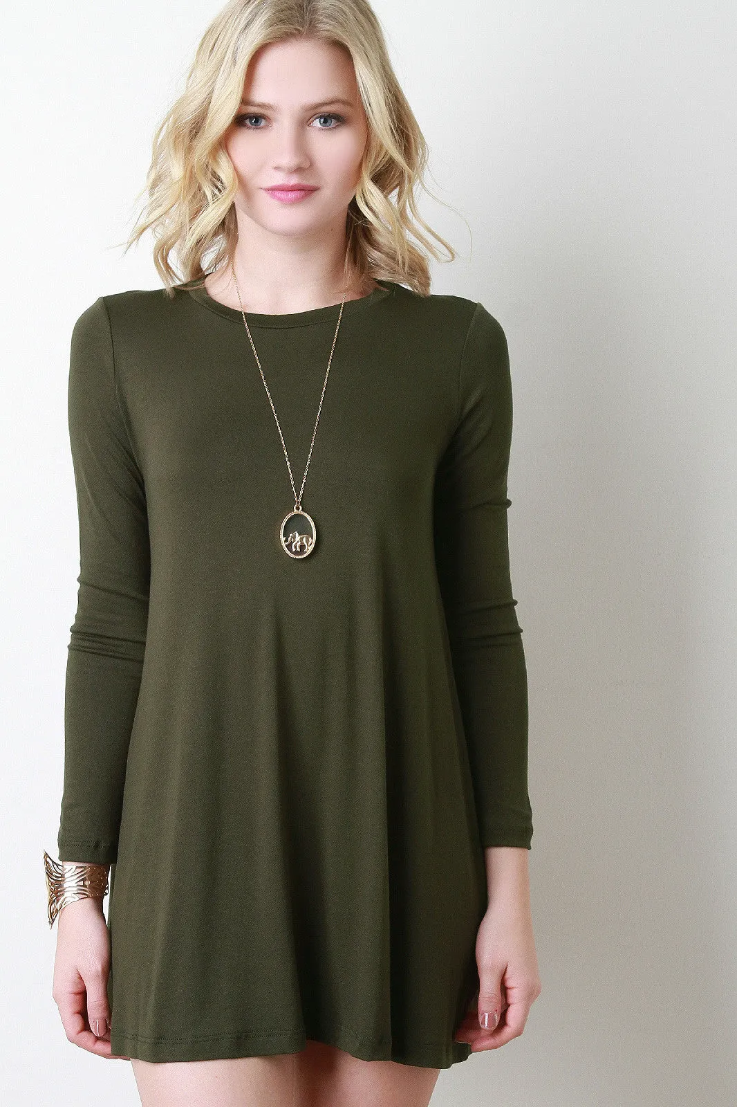 Long Sleeve Solid Shift Dress