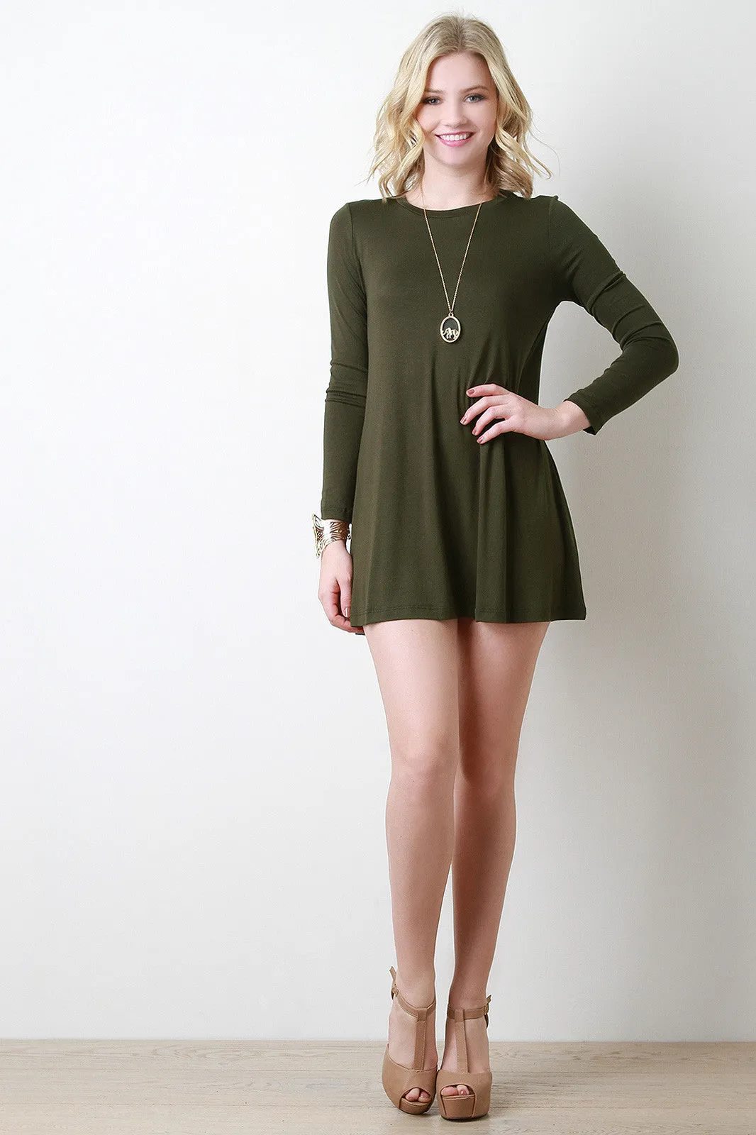 Long Sleeve Solid Shift Dress