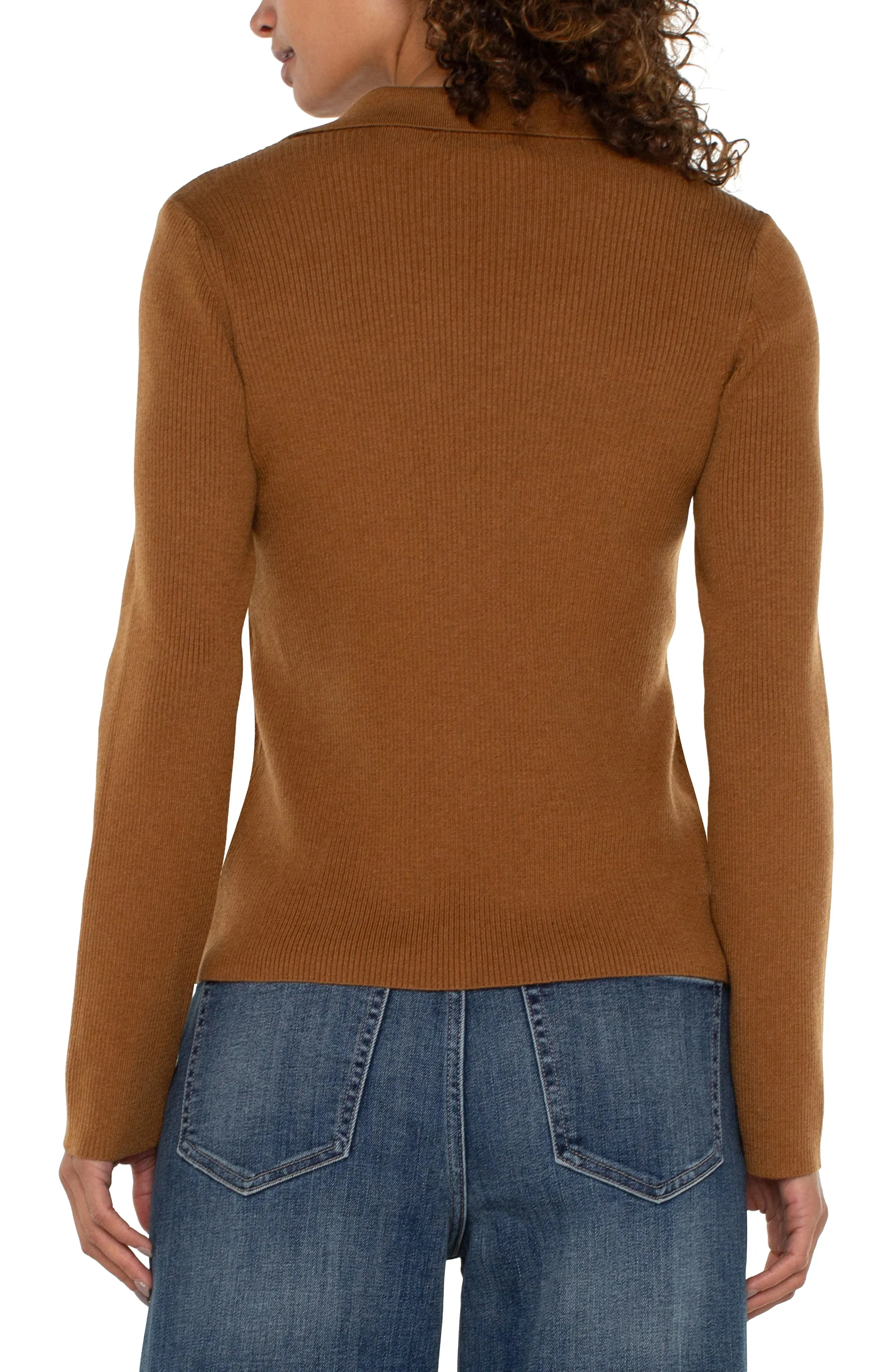 Long Sleeve V-neck Collared Sweater | Tumeric