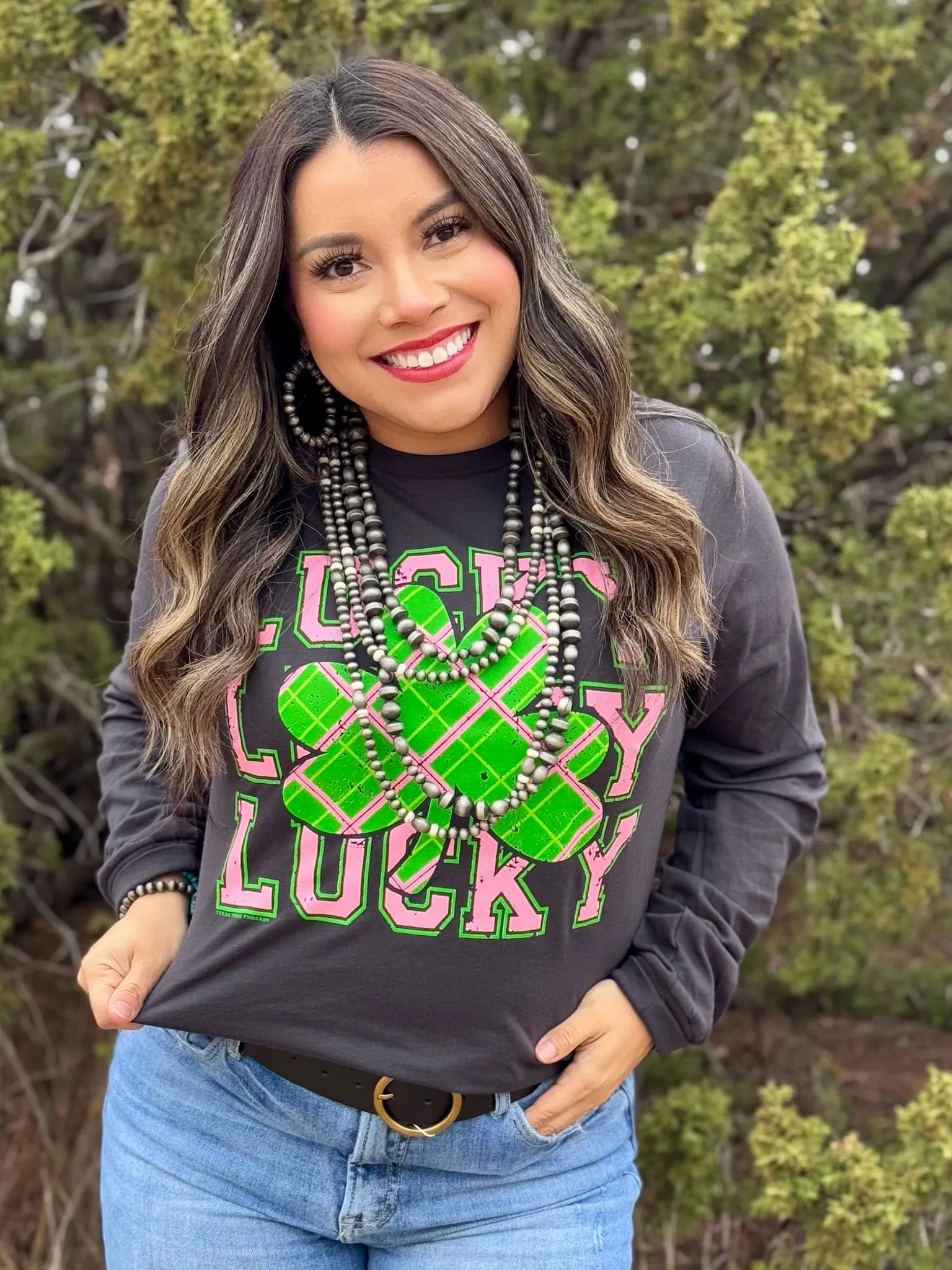 Lucky Repeat in Pink & Green Plaid Tee