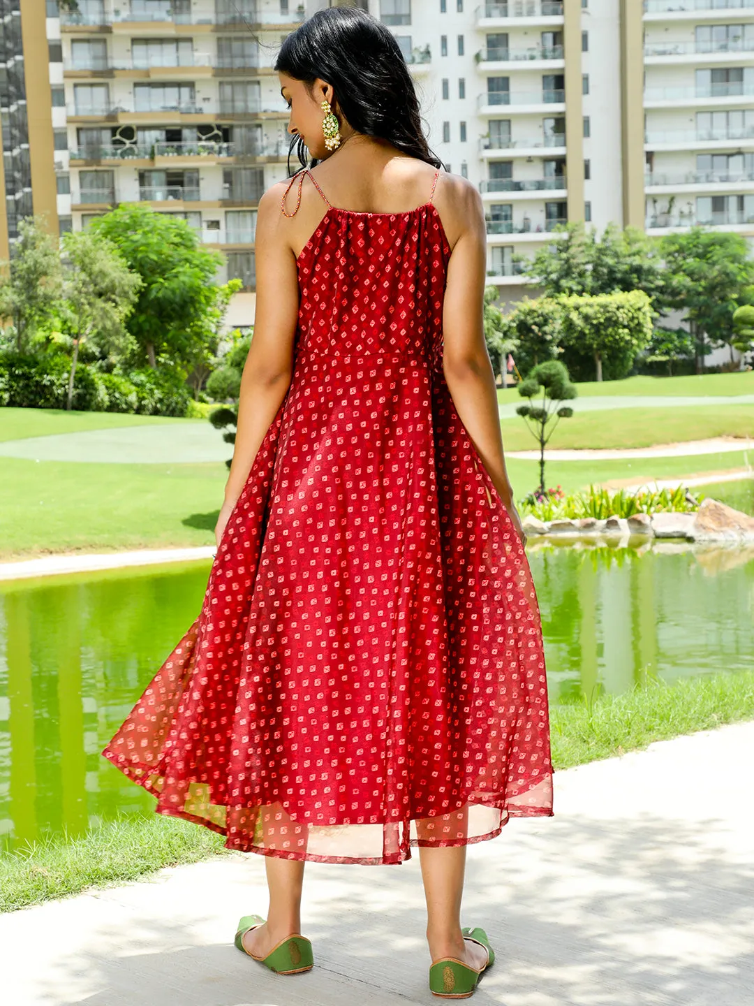 Maroon Bandhani Print Shift Dress