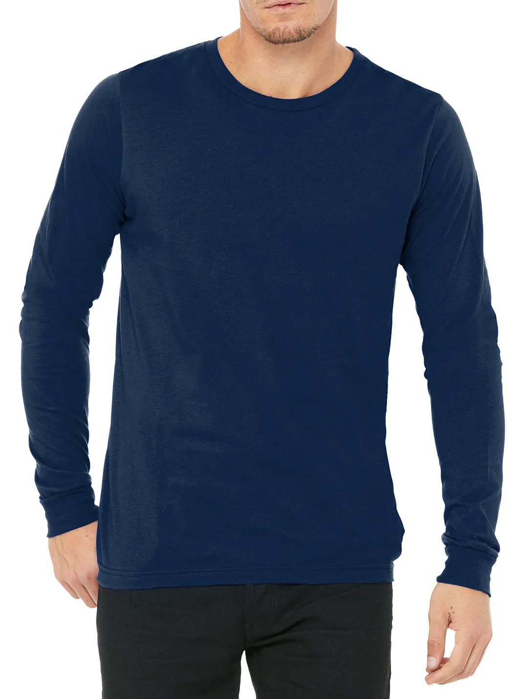 Mens Casual Long Sleeve Jersey Ribbed Cuffs Tee