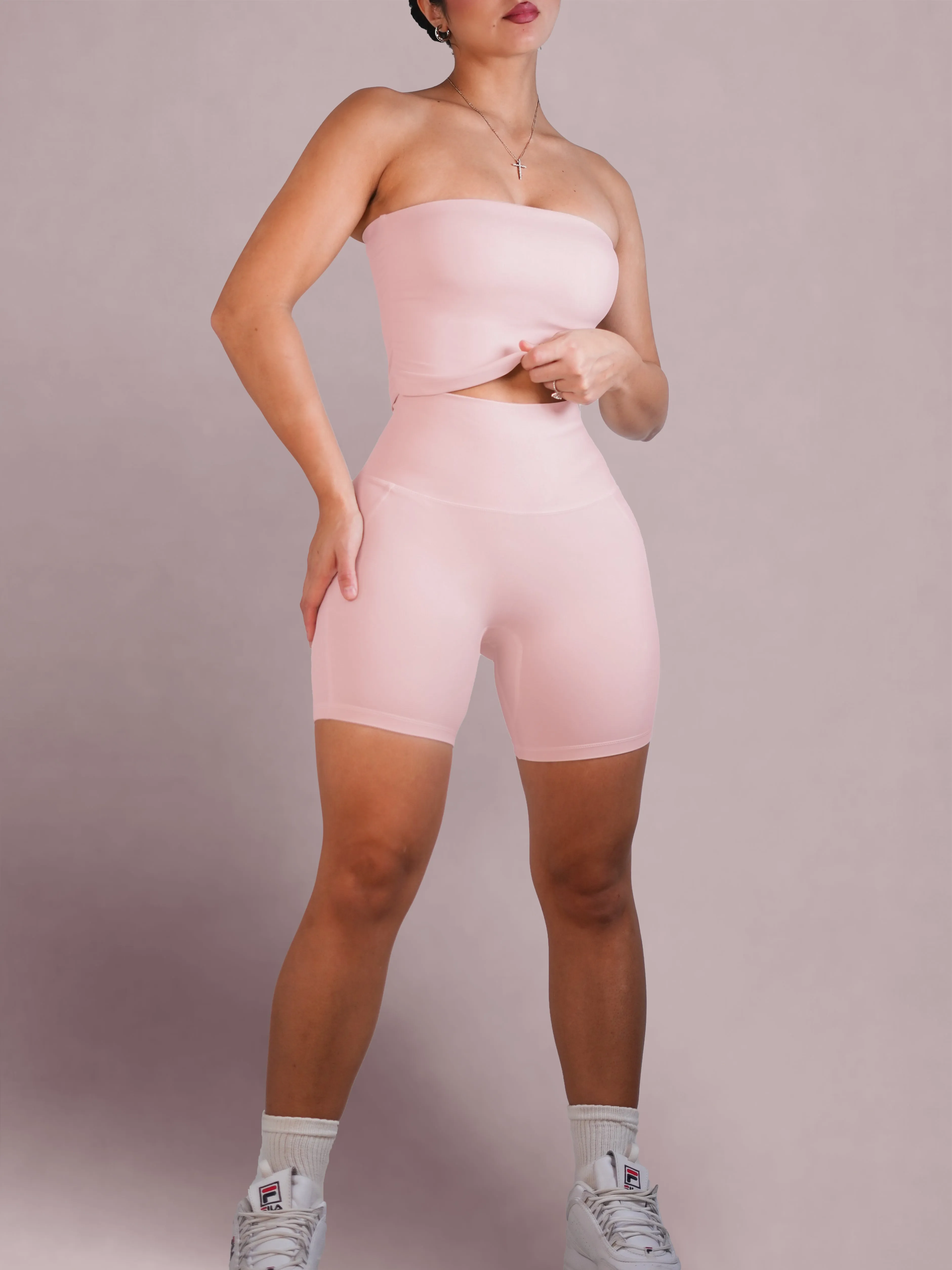 Milestone High Waisted Shorts (Creamy Pink)