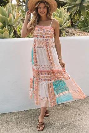 Multicolor Boho Patchwork Print Square Neck Sundress