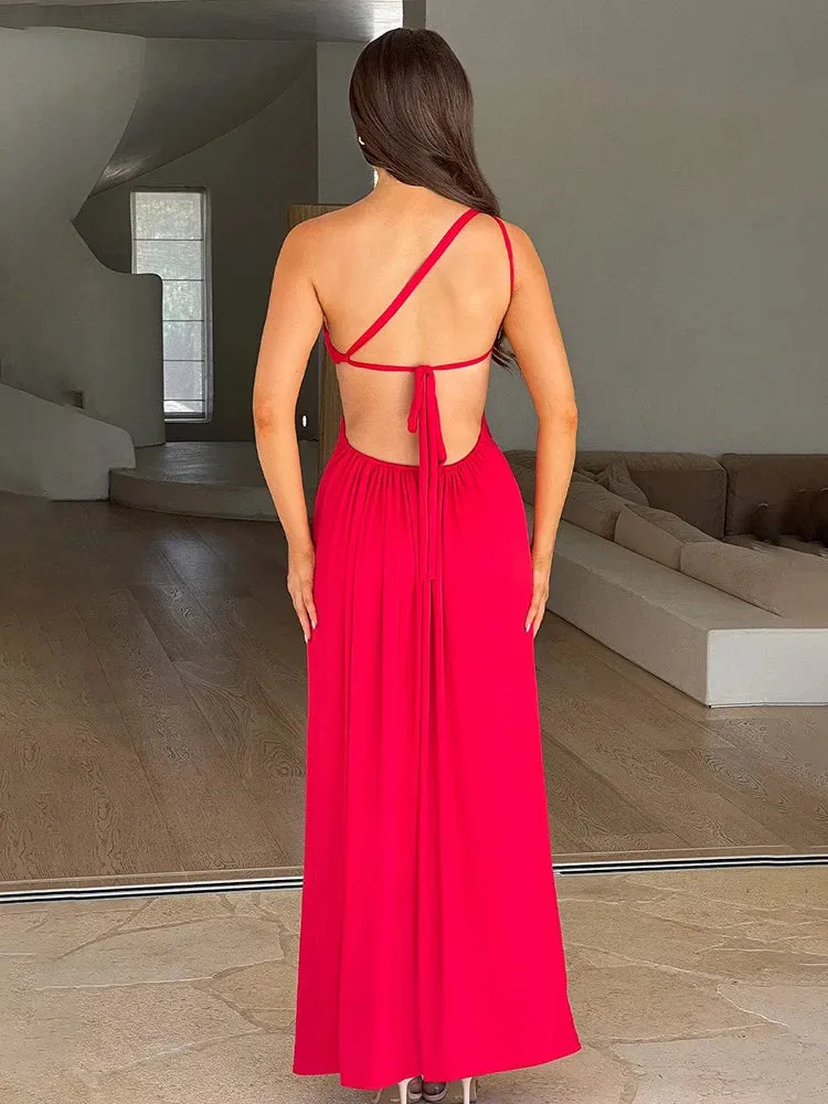 One Shoulder Long High Split Backless Nightclub Sexy Spring Summer Maxi Dress