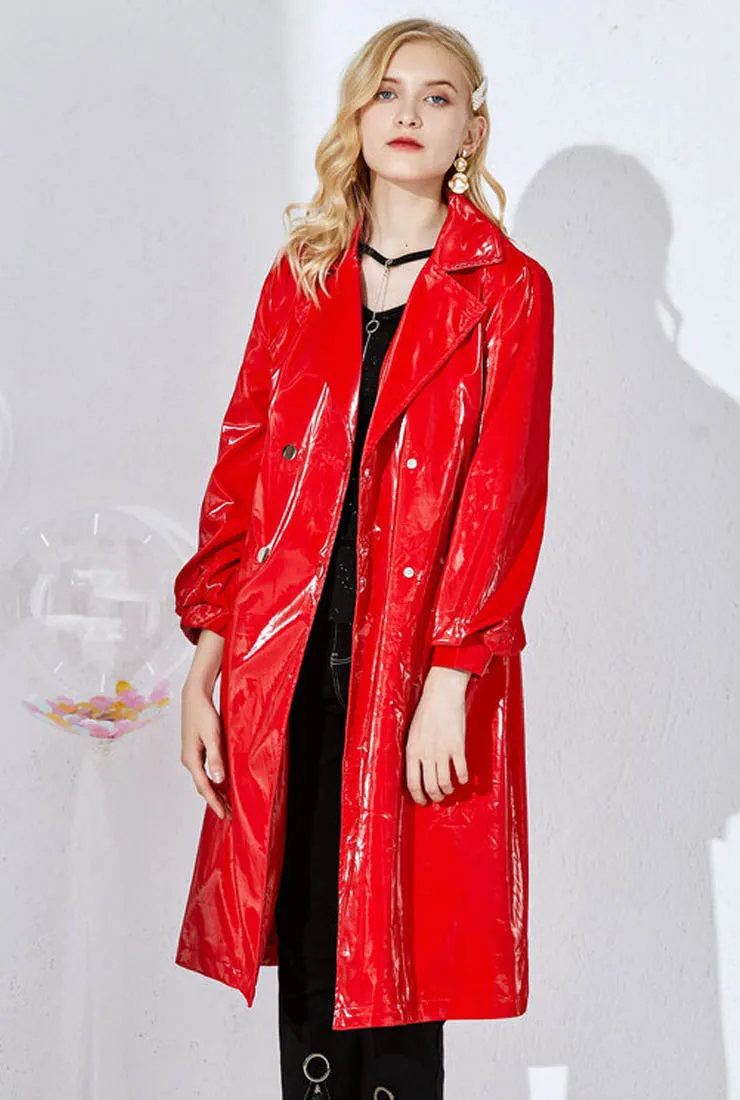 Patent Leather Shiny Mid-length Loose Coat