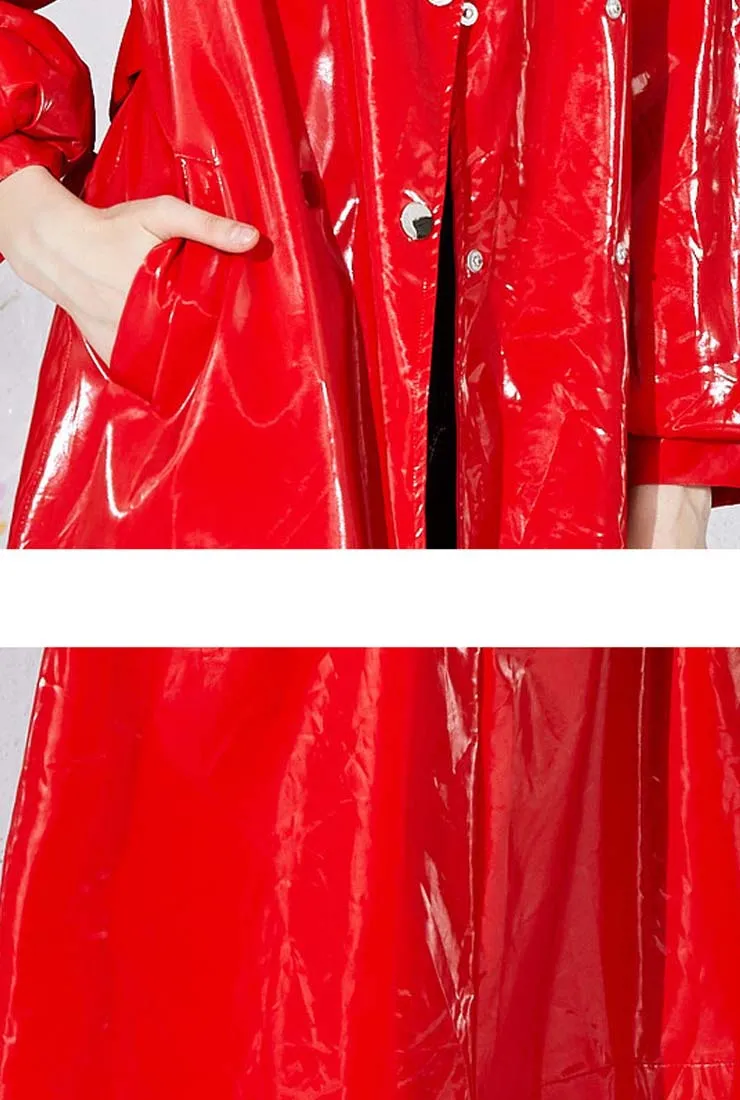 Patent Leather Shiny Mid-length Loose Coat