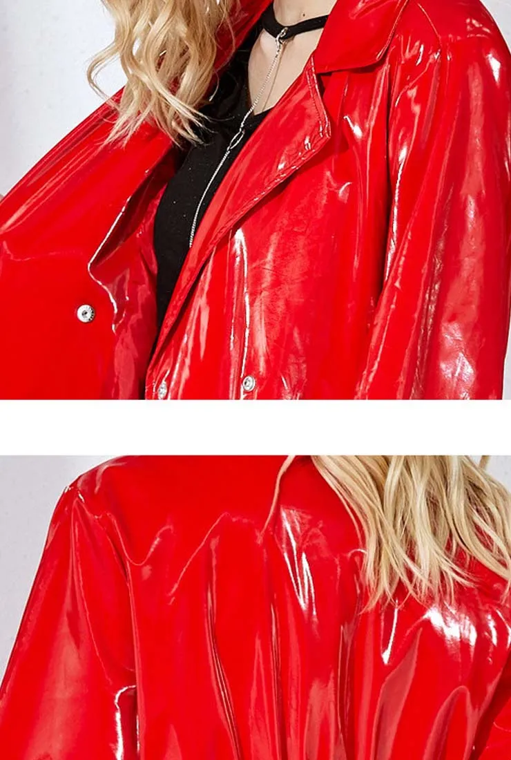 Patent Leather Shiny Mid-length Loose Coat