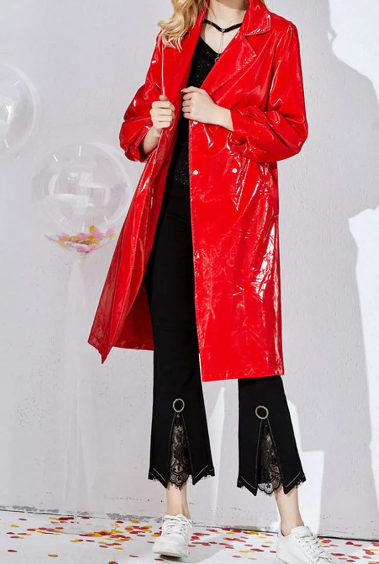 Patent Leather Shiny Mid-length Loose Coat