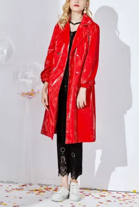 Patent Leather Shiny Mid-length Loose Coat