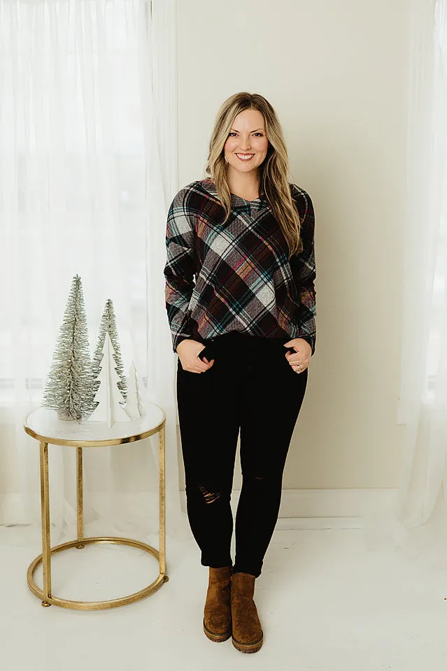 Plaid V Neck Tunic