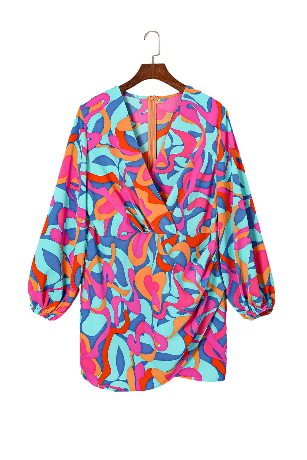 Plus Size Abstract Pleated Surplice Dress