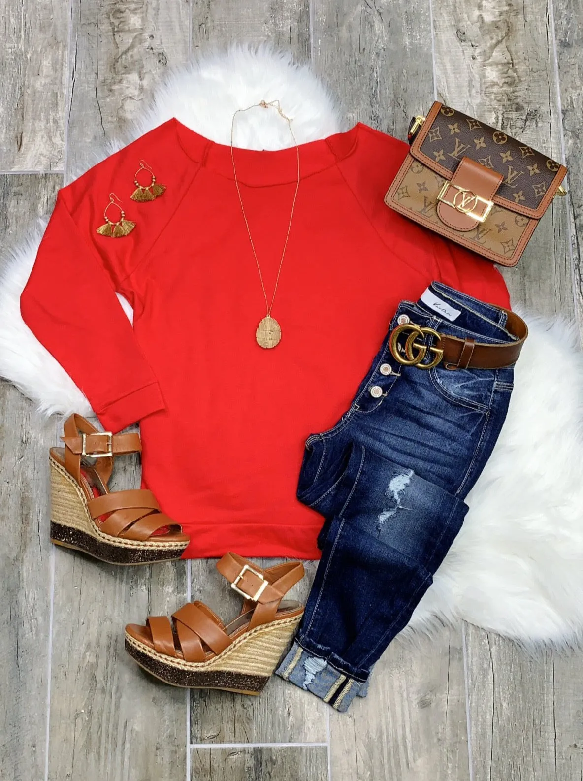 Raw Hem Off The Shoulder - Red