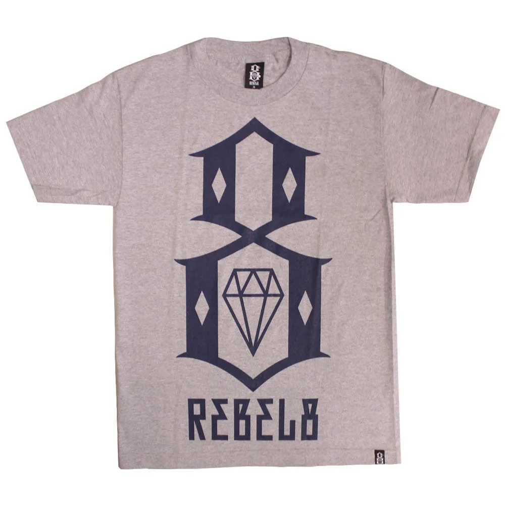 Rebel8 Logo T-shirt Heather Grey Navy