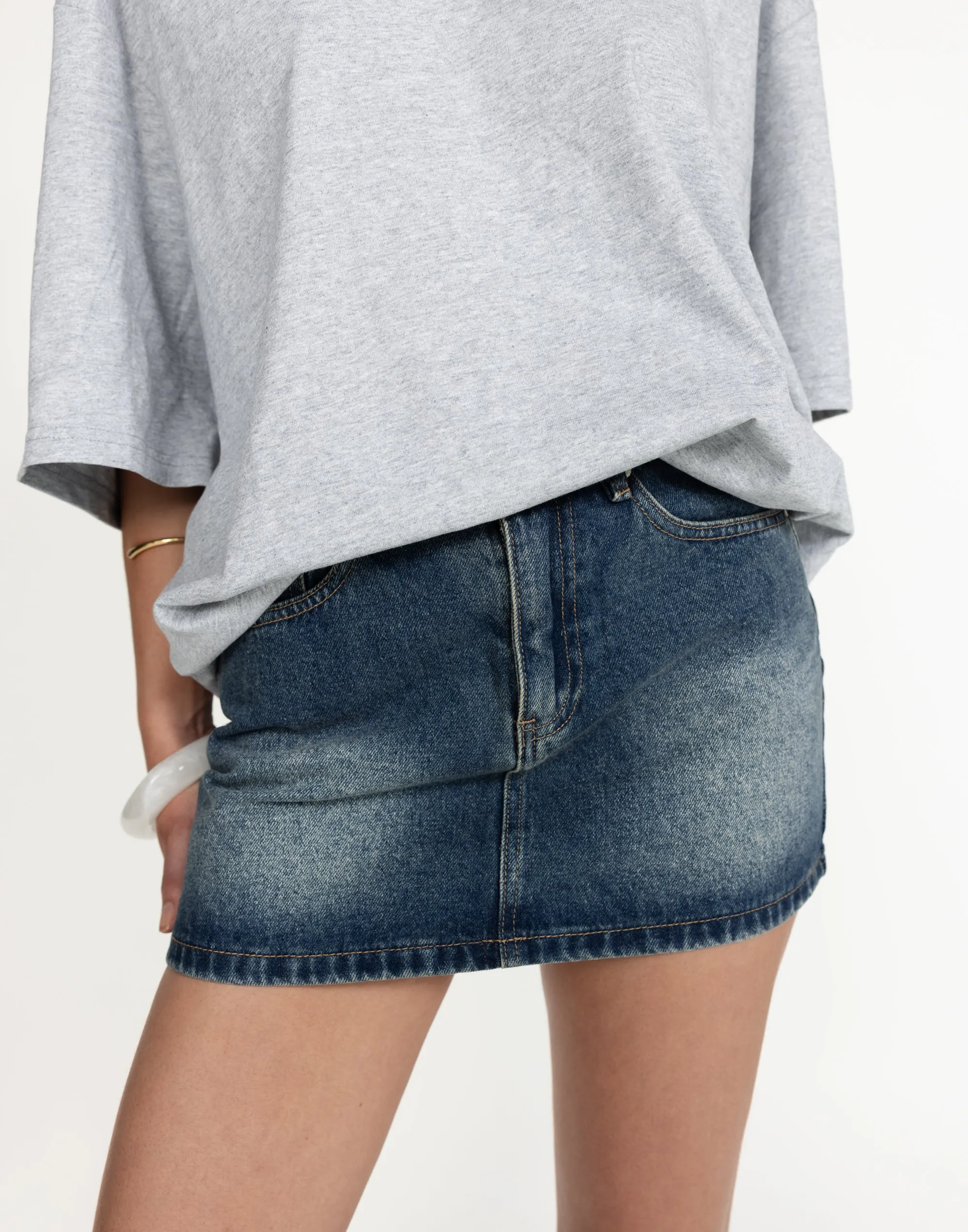 Riri Denim Mini Skirt (Faded Mid Wash)