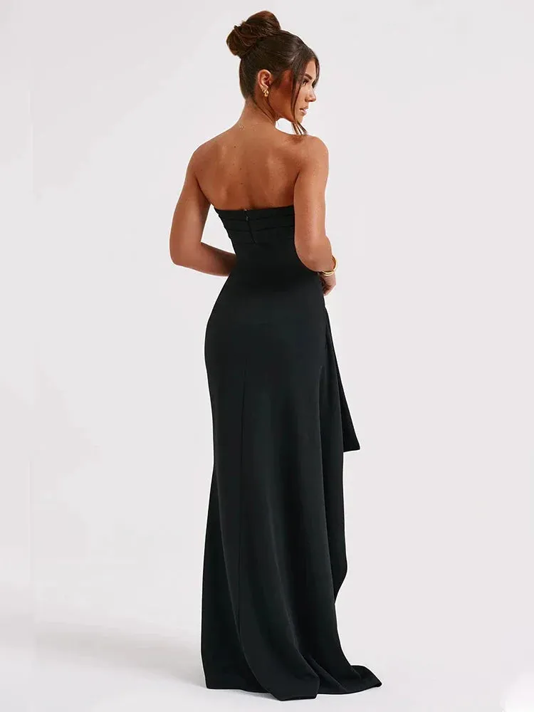 Split Sexy Party Elegant Long 2024 Summer Backless Nightclub Slim Bodycon Pleated Maxi Dress