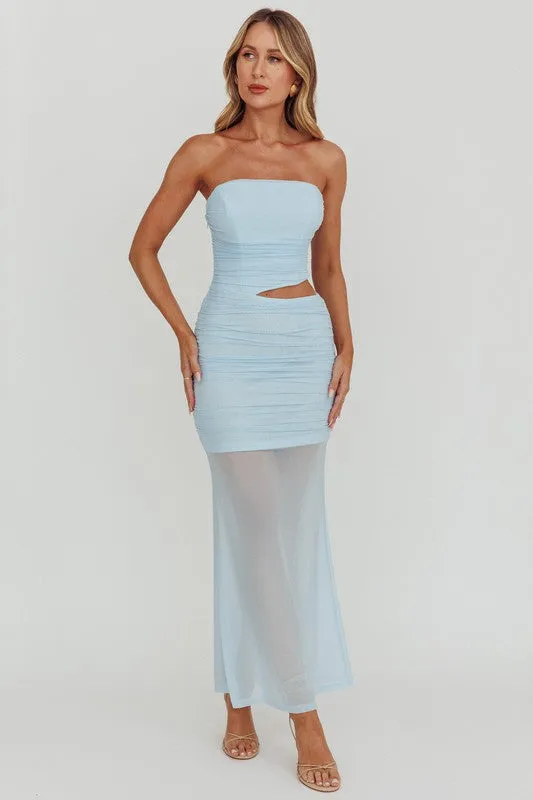 Strapless Mesh Maxi Dress