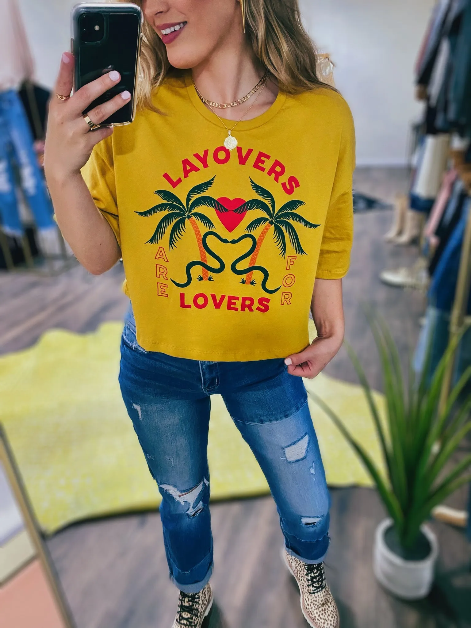 The 'Layover Lovers' Cropped Graphic Tee