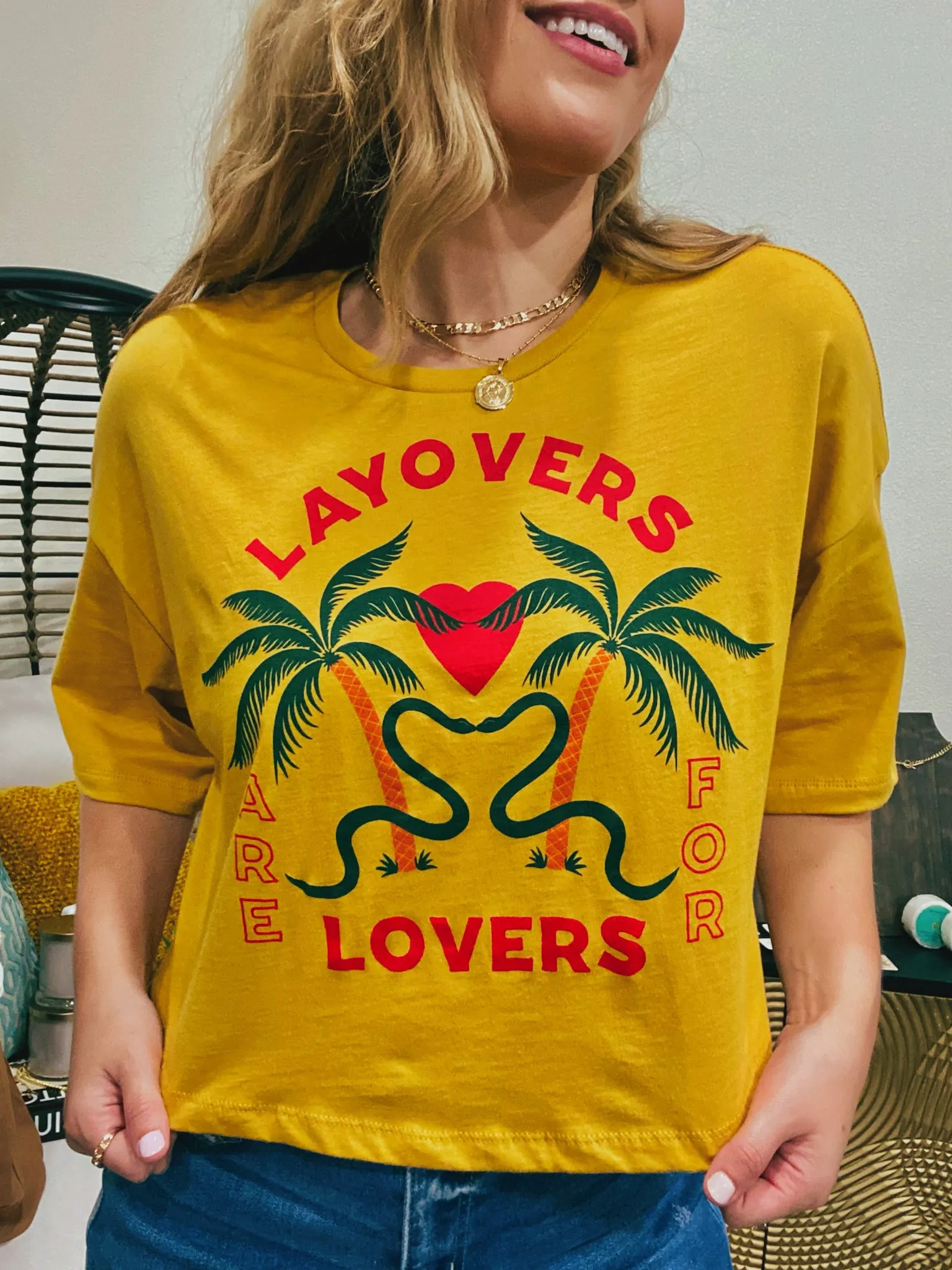 The 'Layover Lovers' Cropped Graphic Tee