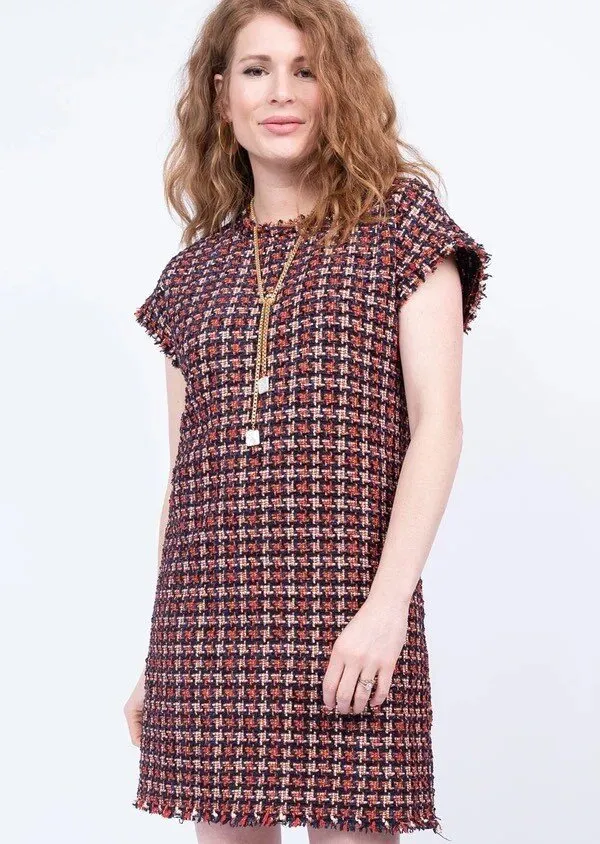 Uncle Frank Chenille Houndstooth Shift Dress