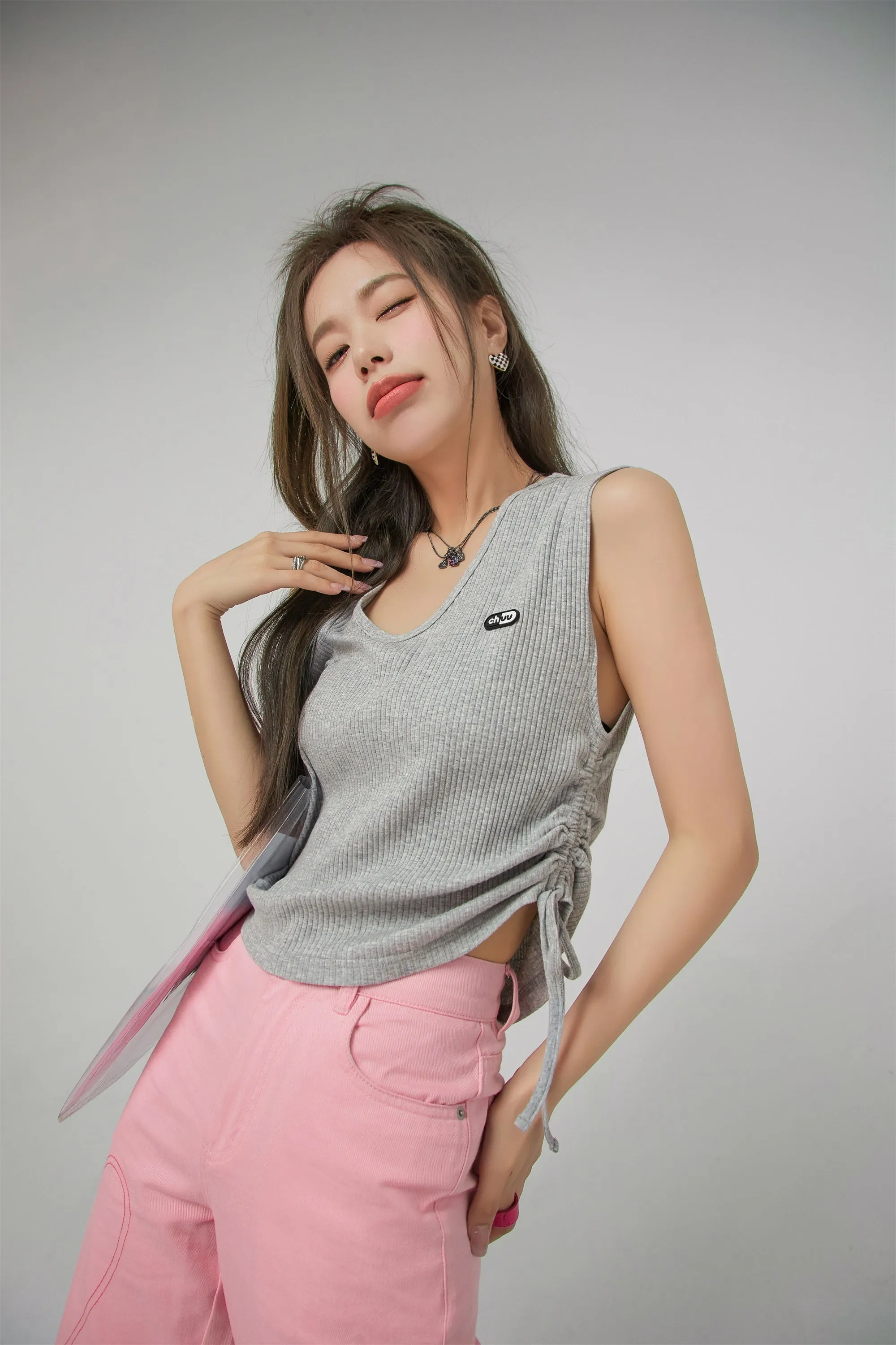 V-Neck Side Shirring Sleeveless Top