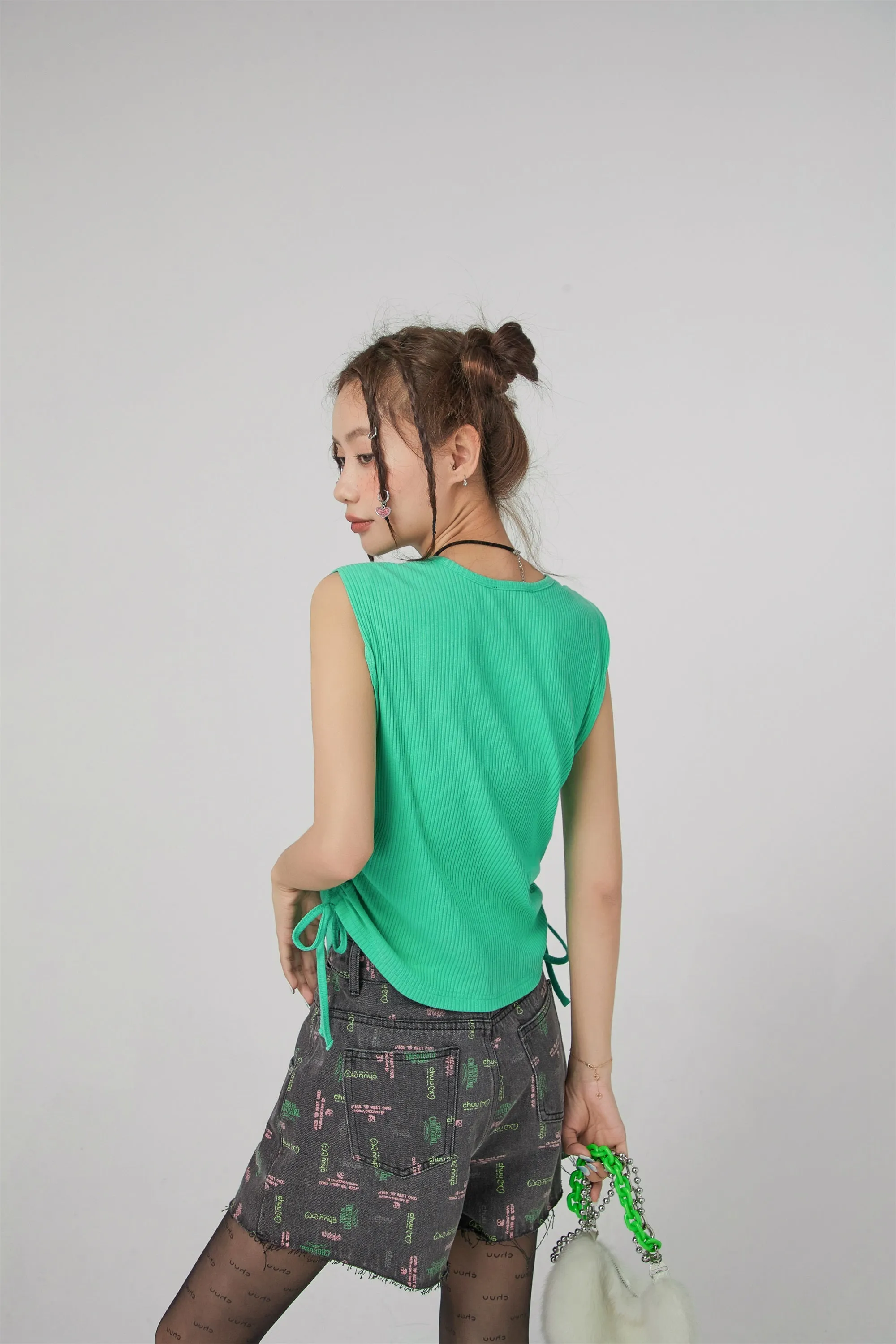 V-Neck Side Shirring Sleeveless Top