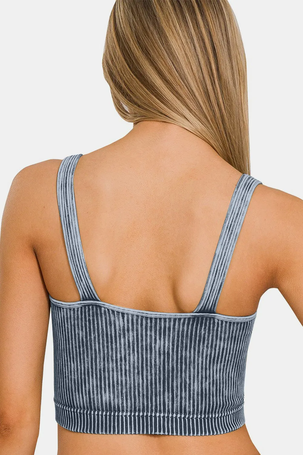 Washed Ribbed Cropped V-Neck Tank