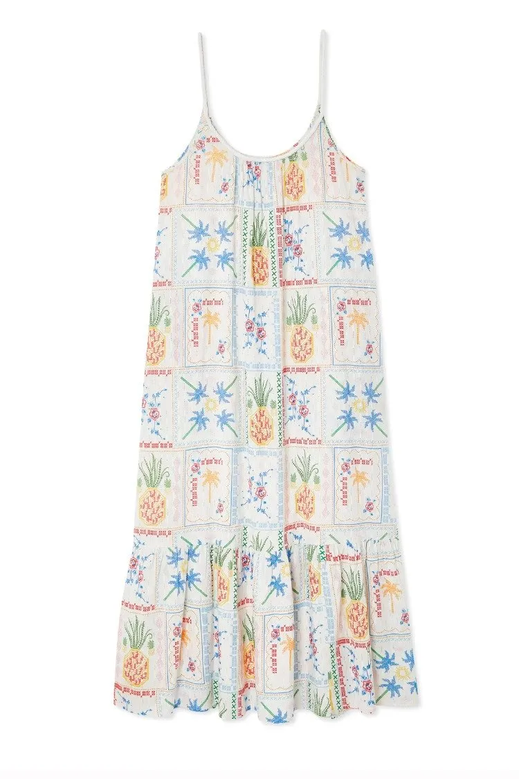 White Island Cross Stitch Maxi Dress