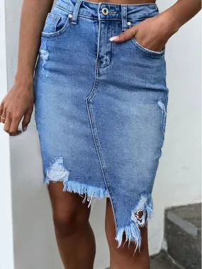 Women High Waist Ripped Shorts Skirt Jeans Lady Denim Skirt